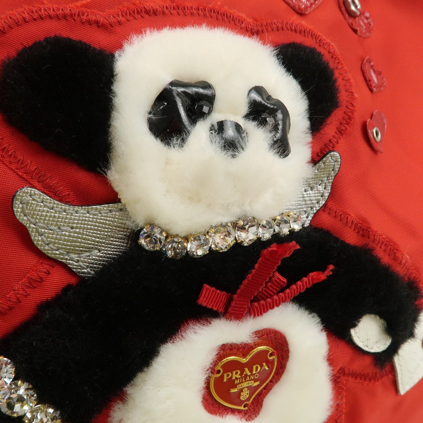 PRADA Nylon Leaather Panda Tote Bag Shoudler Bag Red BR4249
