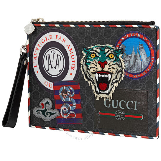 Gucci Lou Caro Leather Canvas Clutch