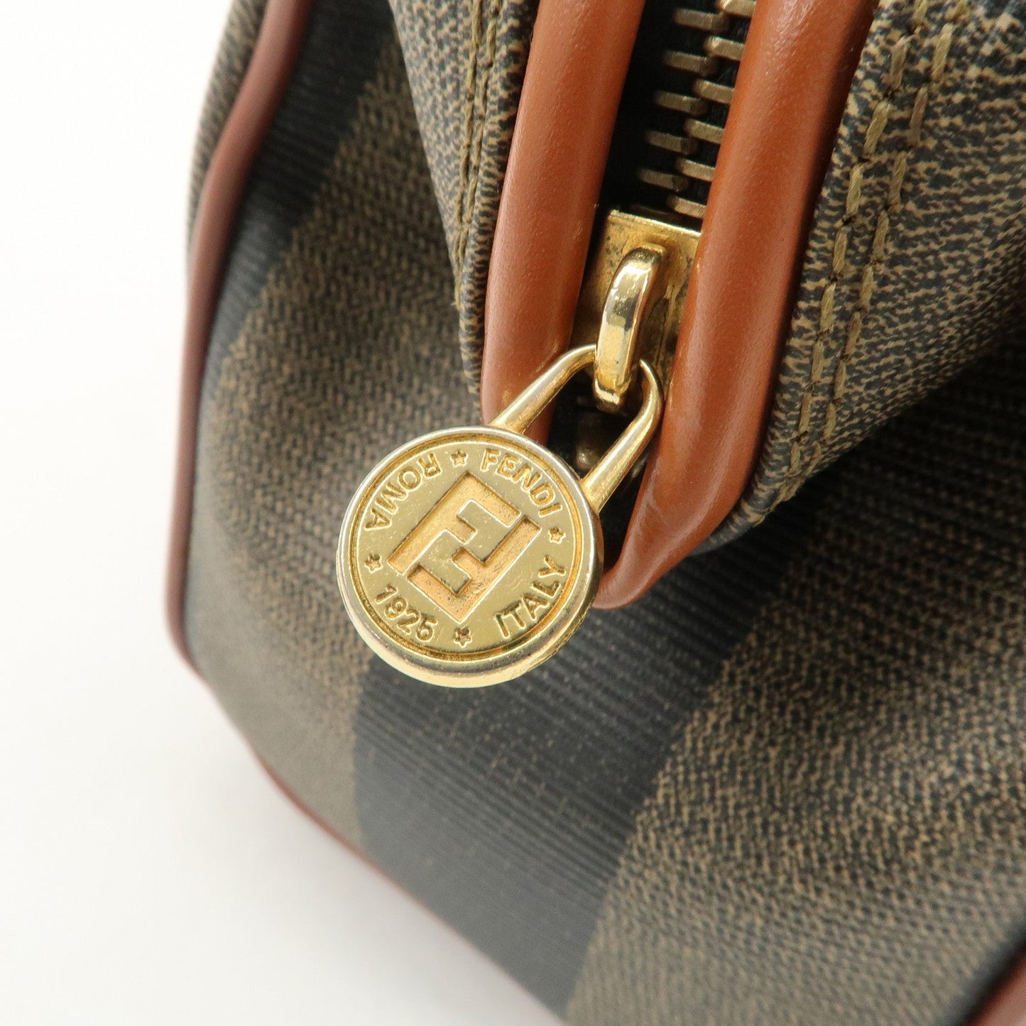 FENDI Pequin PVC Leather 2Way Mini Boston Bag Brown Black
