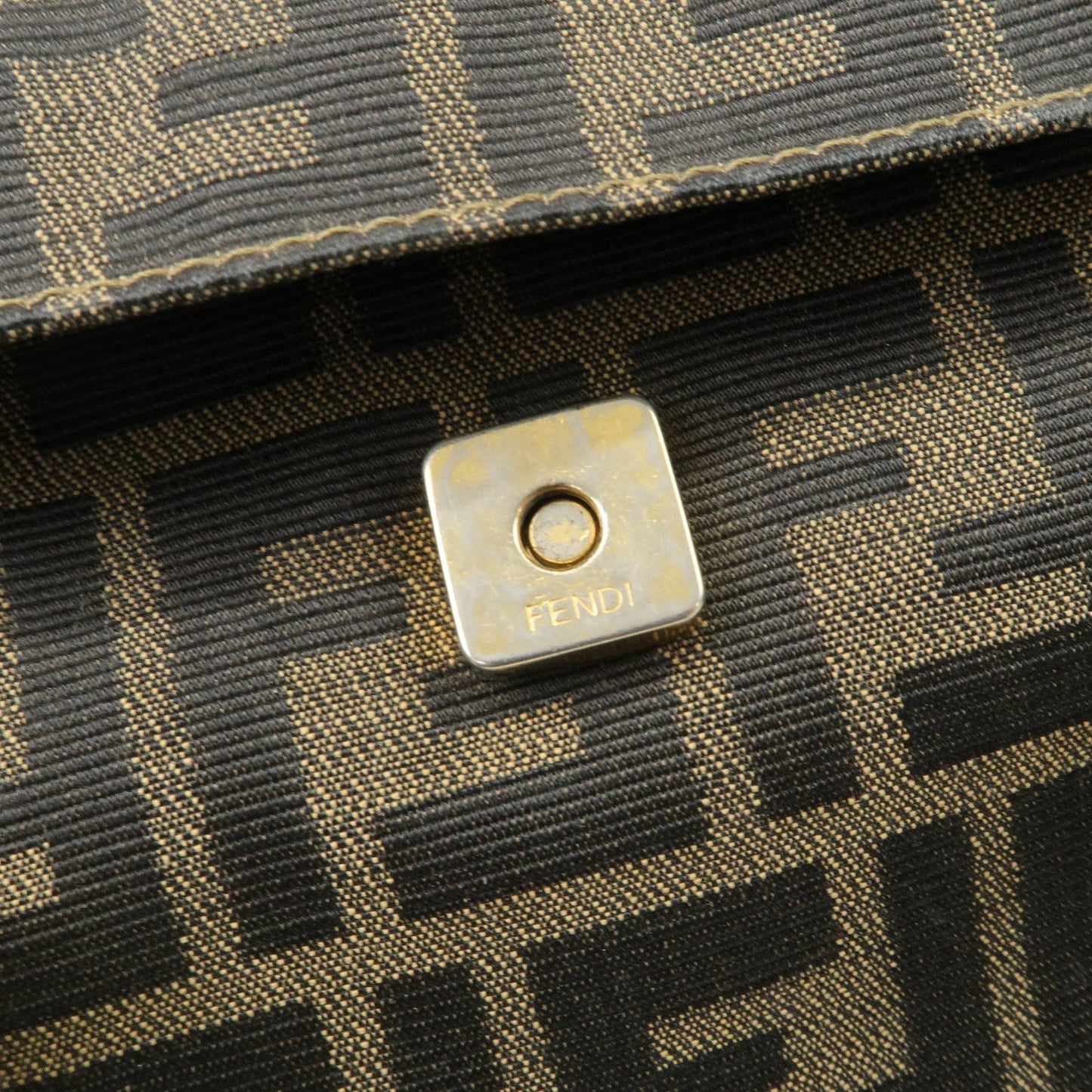 FENDI Zucca Canvas Leather Hand Bag Brown Black Gold Hardware