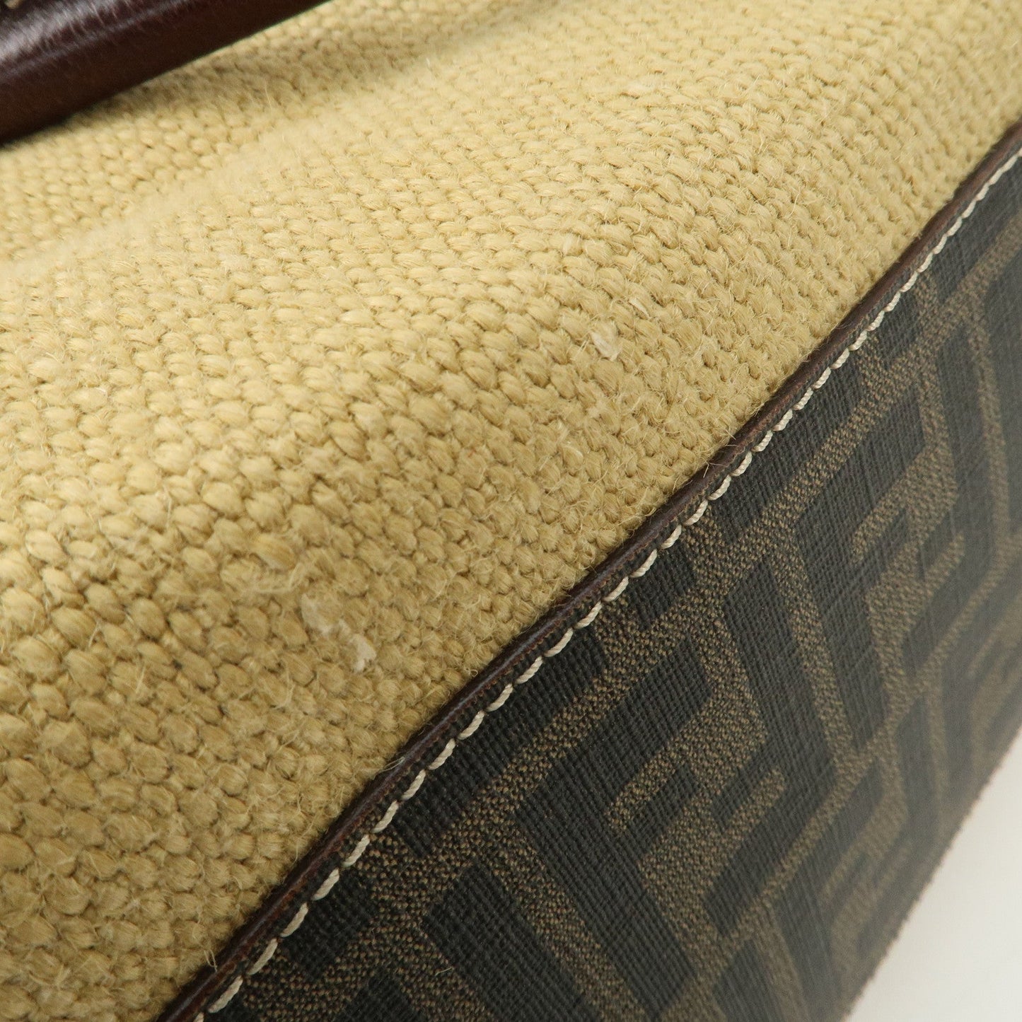FENDI Ethnico Zucca Canvas Leather Shoulder Bag Beige Brown 8BN162