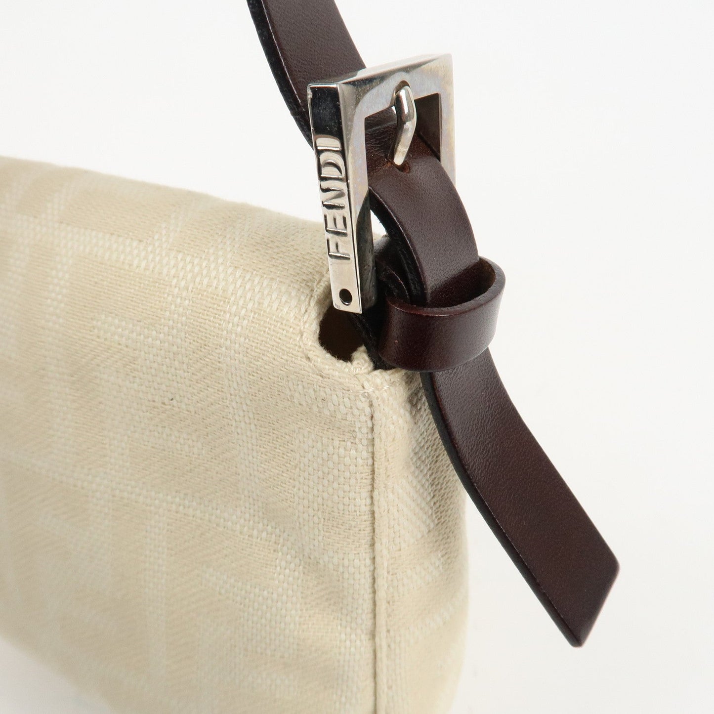FENDI Mamma Baguette Zucca Canvas Shoulder Bag Beige White 26424