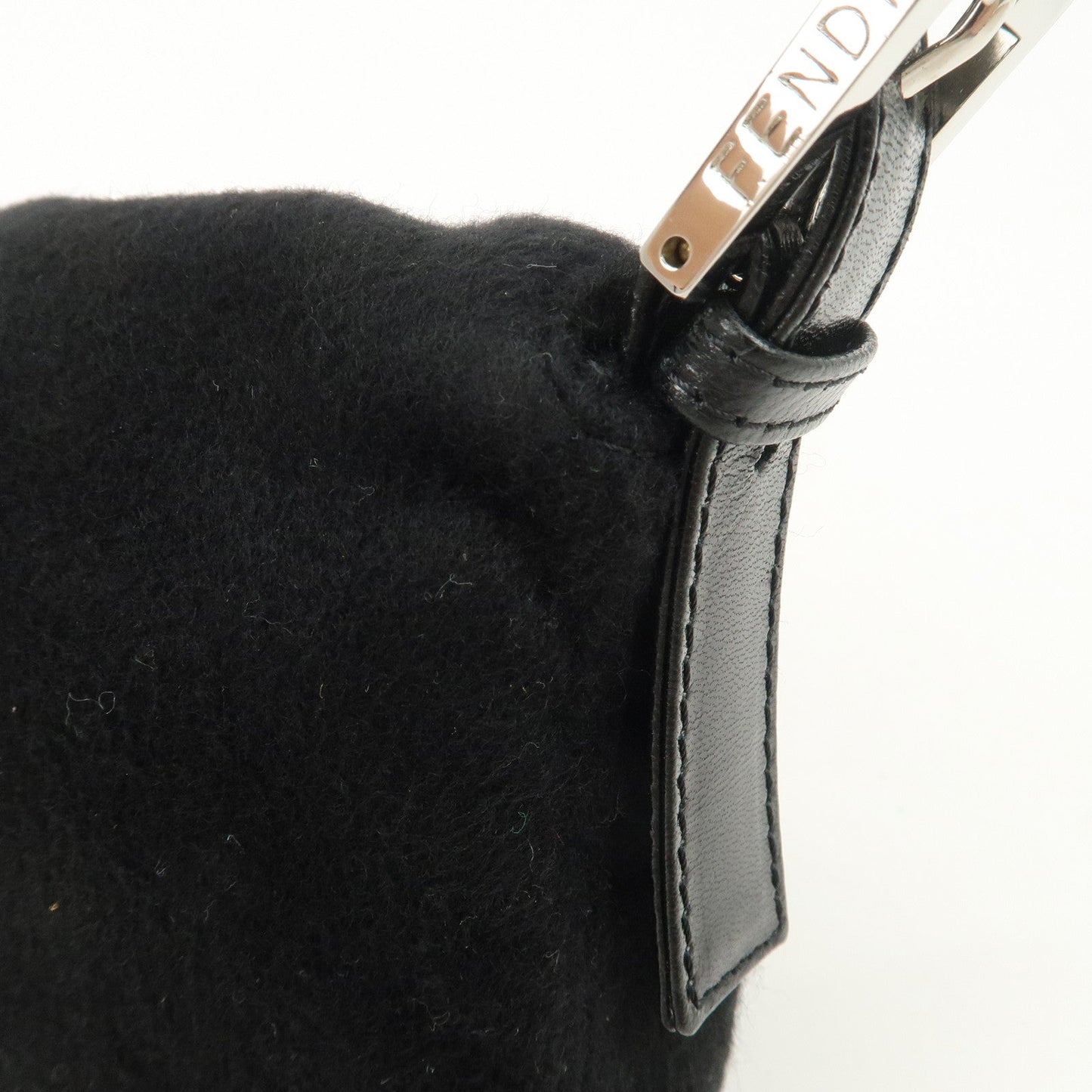 FENDI Mamma Baguette Cashmere Leather Shoulder Bag  Black 26424