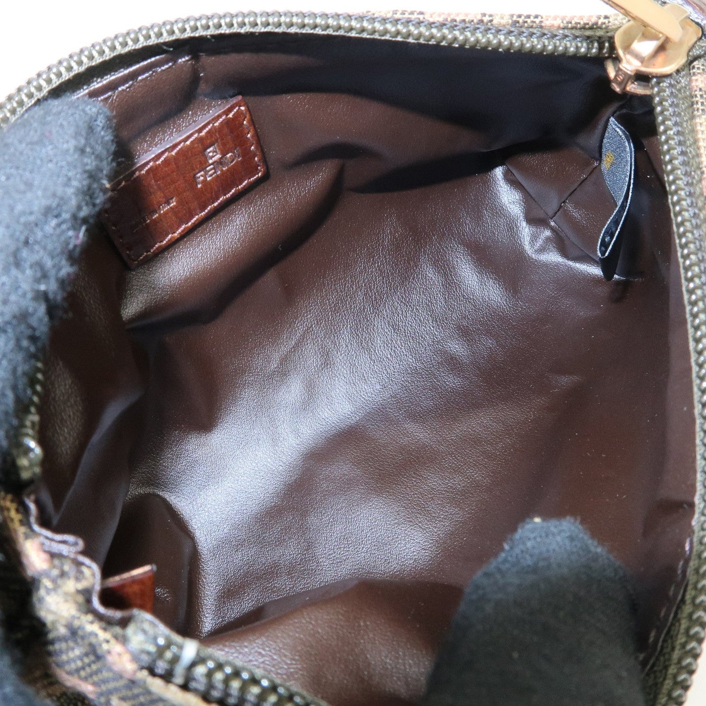 FENDI Zucca Canvas Leather Pouch Mini Bag Khaki Brown 7N0037