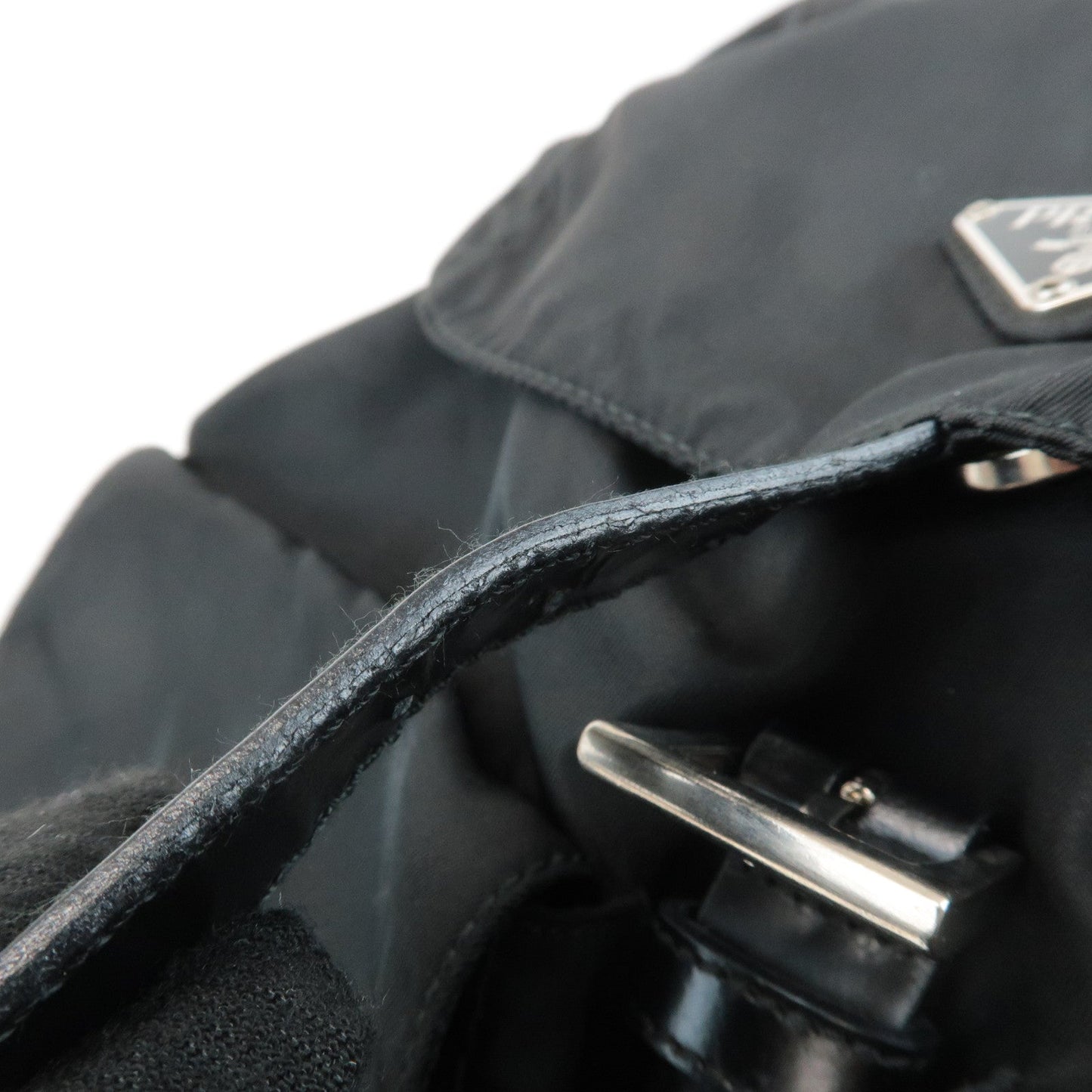 PRADA Triangle Logo Nylon Leather Back Pack Ruck Sack Black B2811