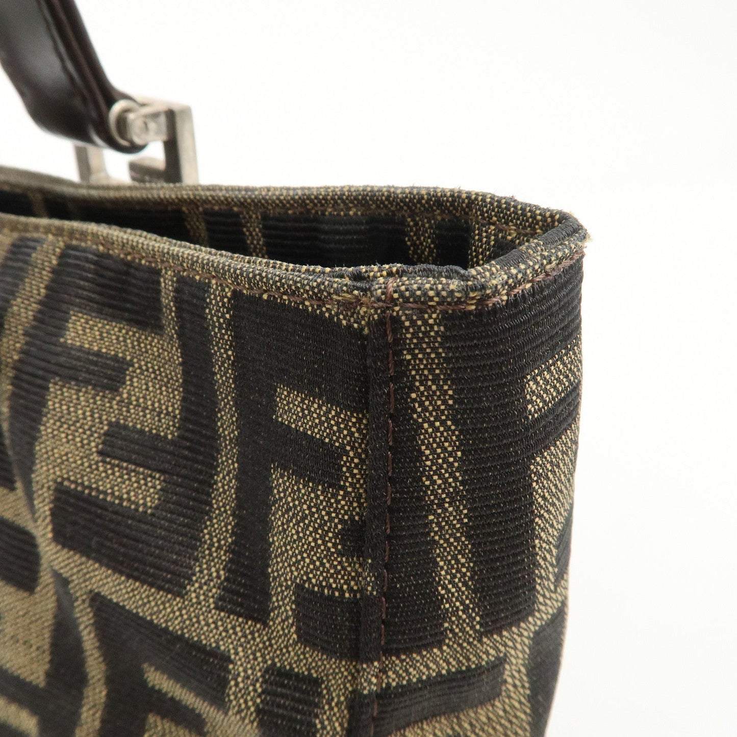 FENDI Zucca Canvas Leather Tote Bag Brown Black 26329