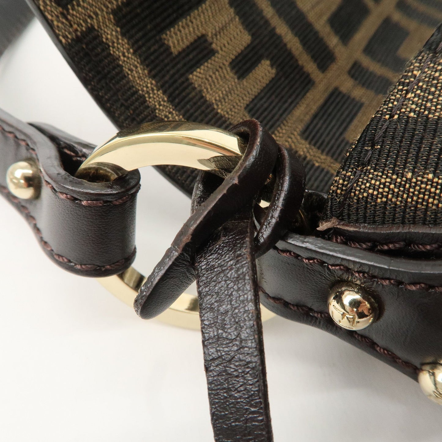 FENDI Zucca Canvas Leather Shoulder Bag Beige Brown 8BR445
