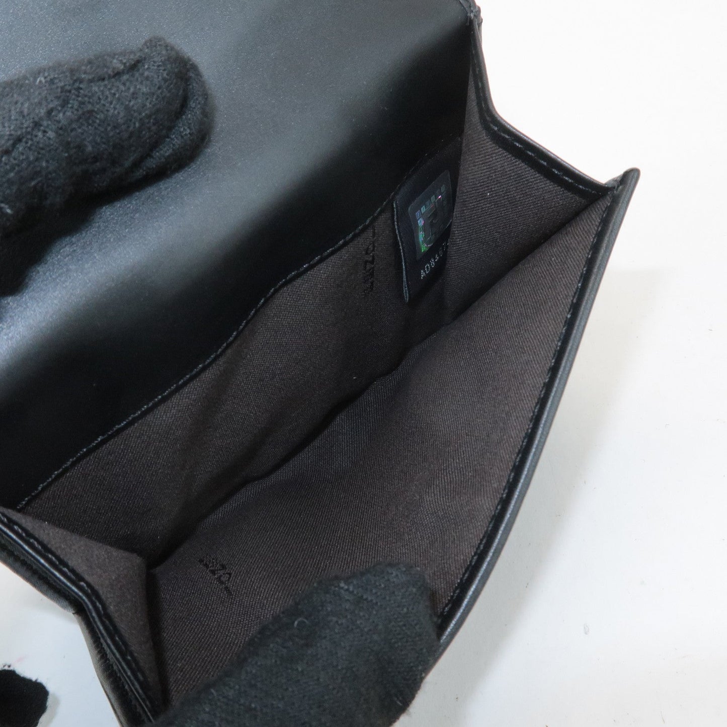 FENDI Zucchino Canvas Leather Double Hook Wallet Black 8M0035