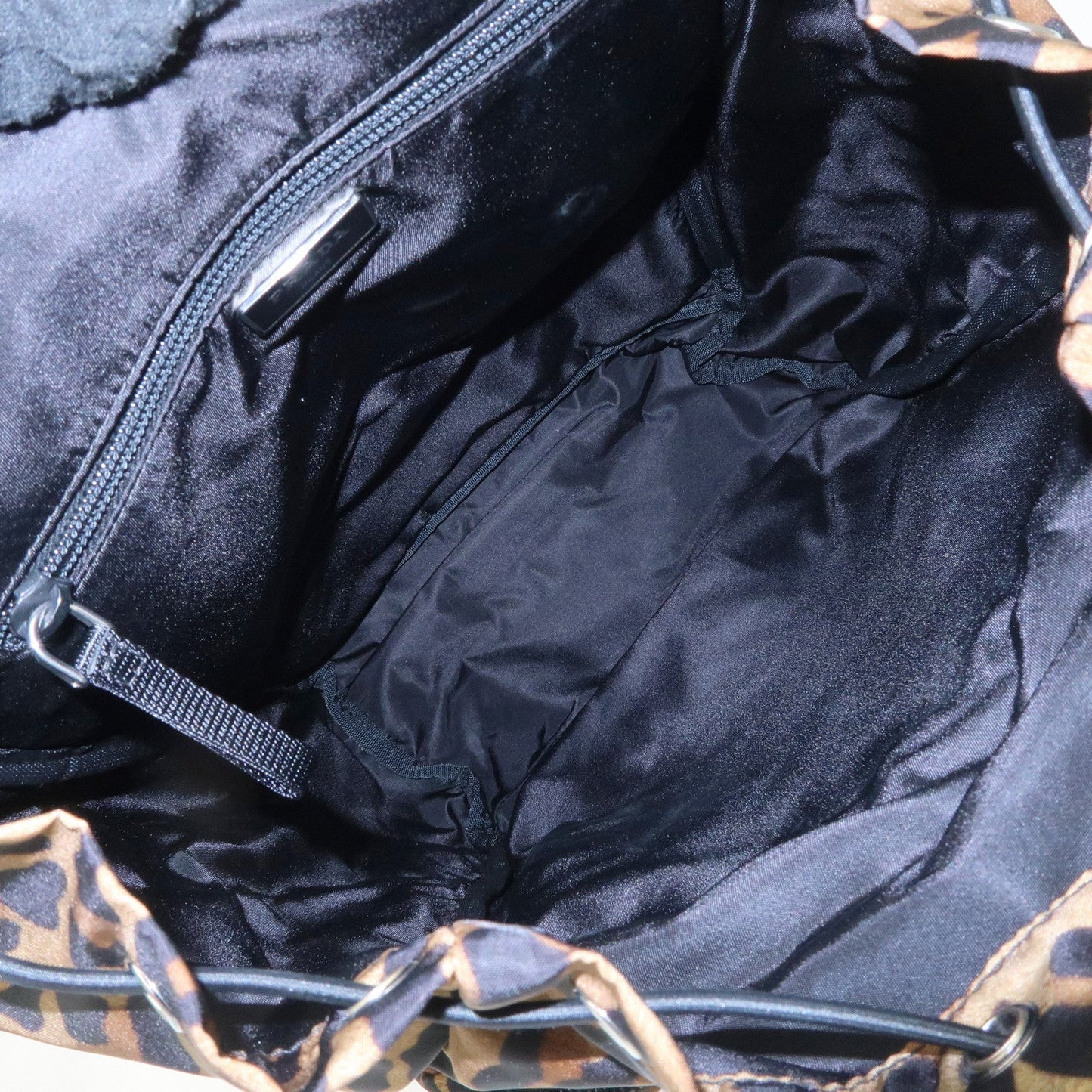 PRADA Nylon Leopard Print Back Pack Brown Black 2VZ062