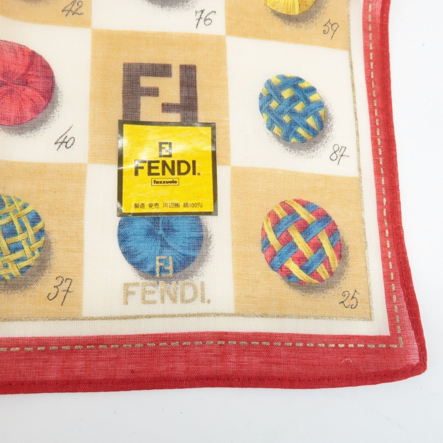 FENDI Set of 5 Cotton 100% Handkerchief Red Pink Brown Beige White