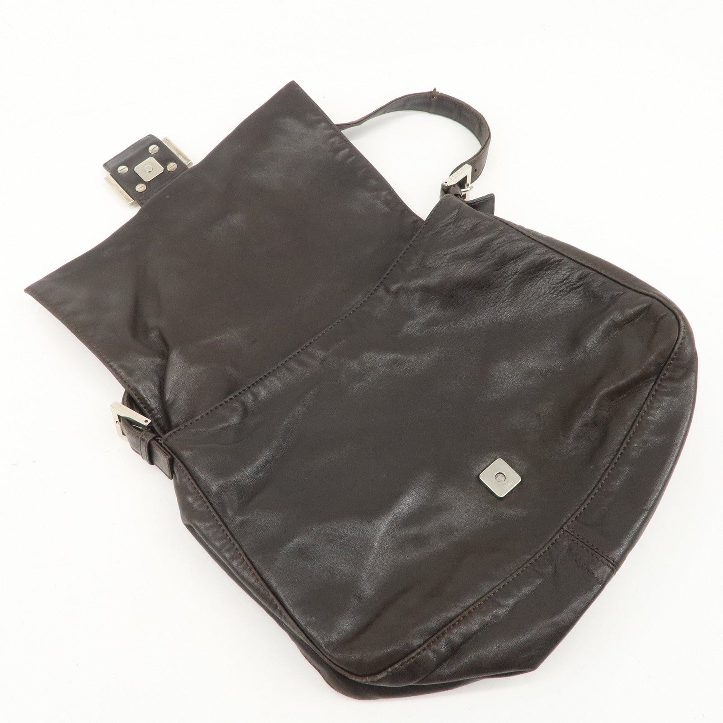 FENDI Mamma Baguette Leather Shoulder Bag Dark Brown 26325