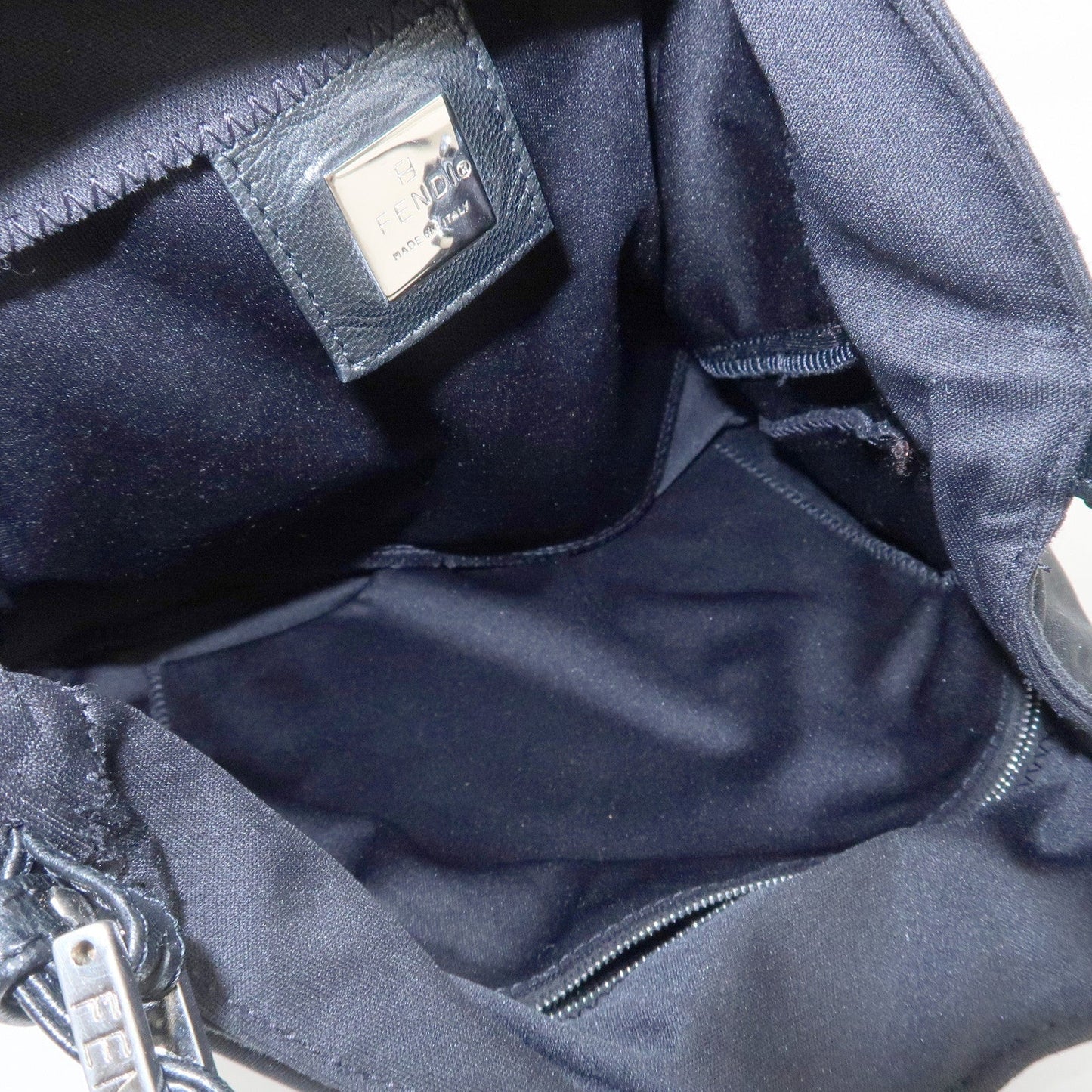 FENDI Polyester Leather Shoulder Bag Black 26727
