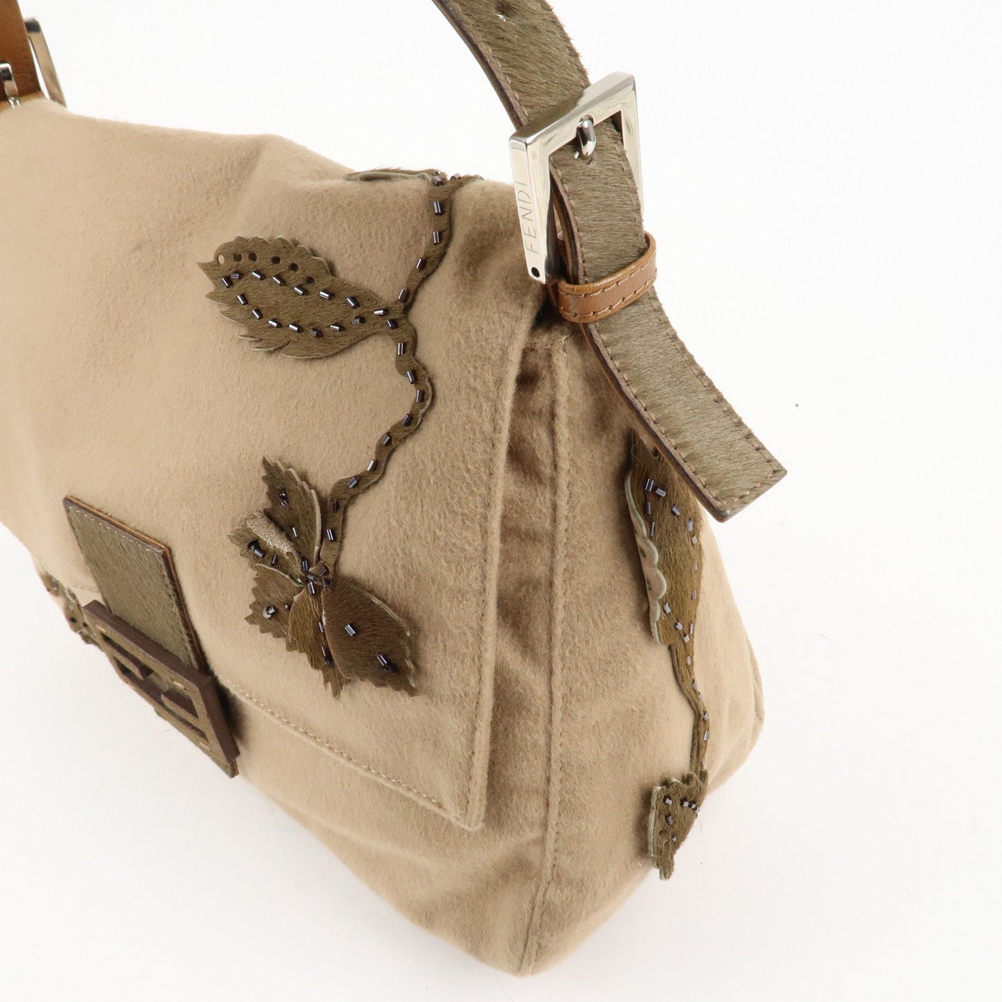 FENDI Mamma Baguette Wool Unborn Calf Shoulder Bag 26325