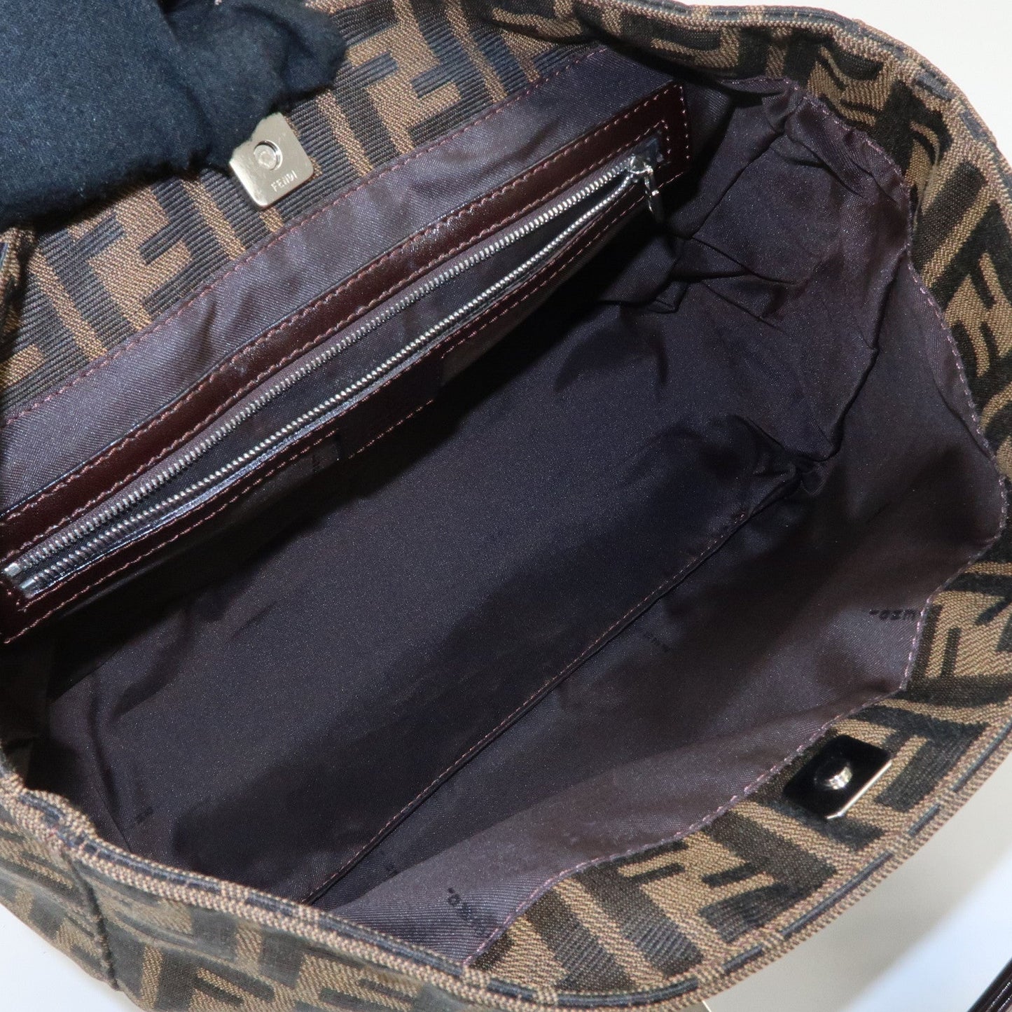 FENDI Zucca Canvas Leather Tote Bag Black Brown 26693