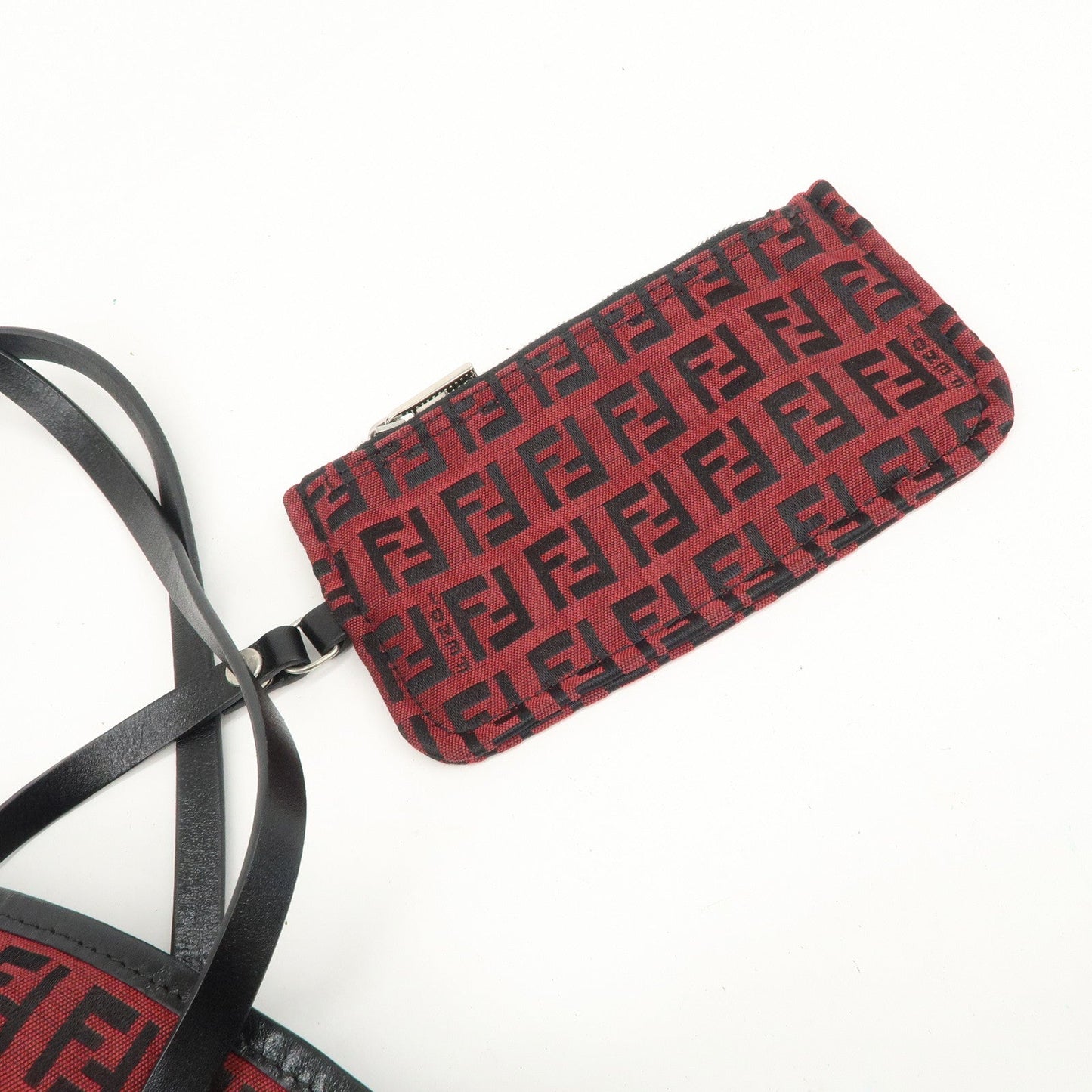 FENDI Zucchino Canvas Leather Mini Tote Bag Red Black 8BH056