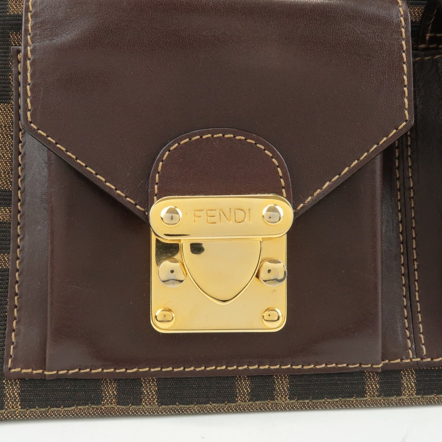 FENDI Zucca Canvas Leather Boston Bag Hand Bag Brown Black