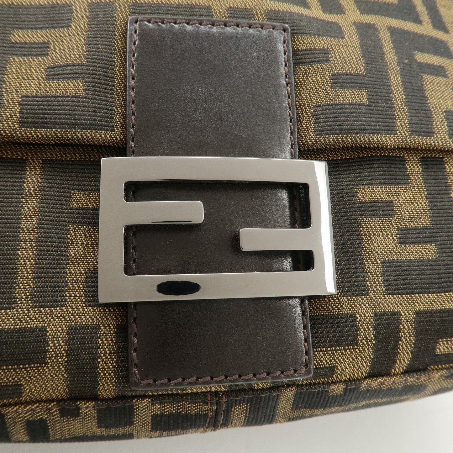 FENDI Mamma Baguette Zucca Canvas Leather Shoulder Bag 8BR001