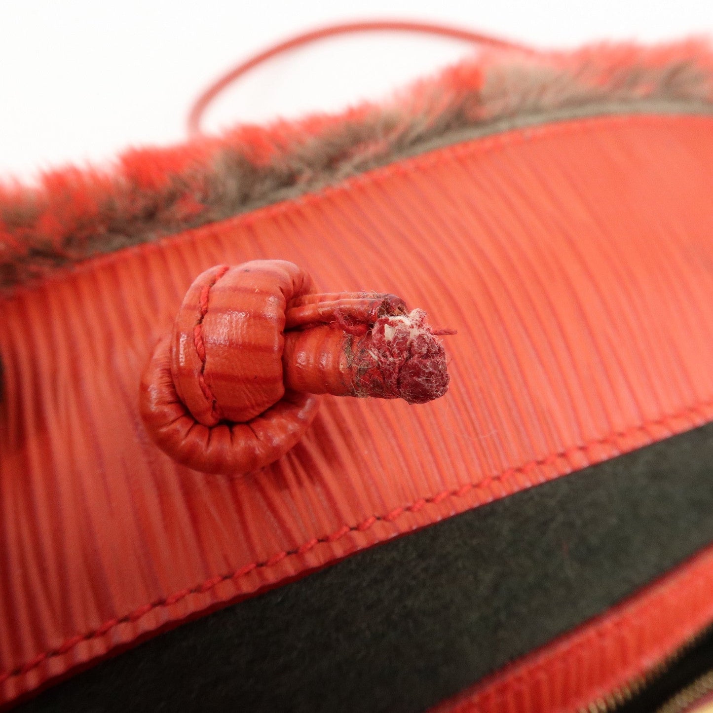 FENDI Leather Fake Fur Shoulder Bag Tote Bag Red