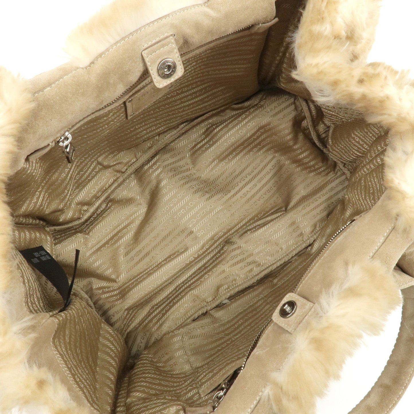 PRADA Eco Lapin Fur Suede Canapa Large Tote Bag Beige BN1918