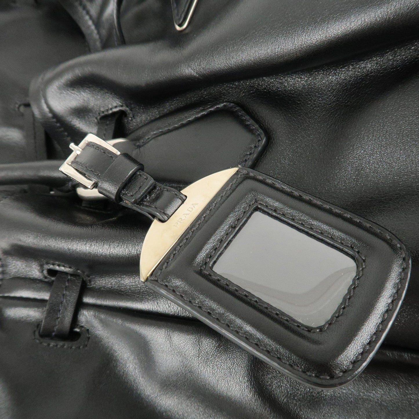 PRADA Leather Tote Bag Shoulder Bag Black BR3616