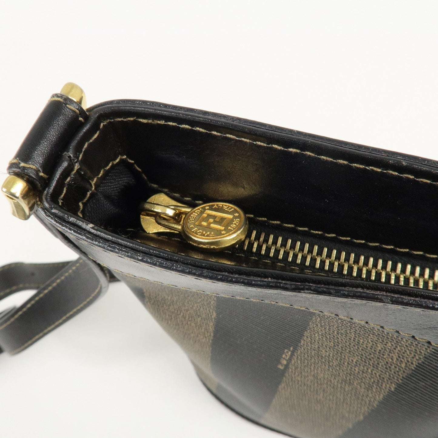 FENDI Pequin PVC Leather Shoulder Bag Black Brown 11644