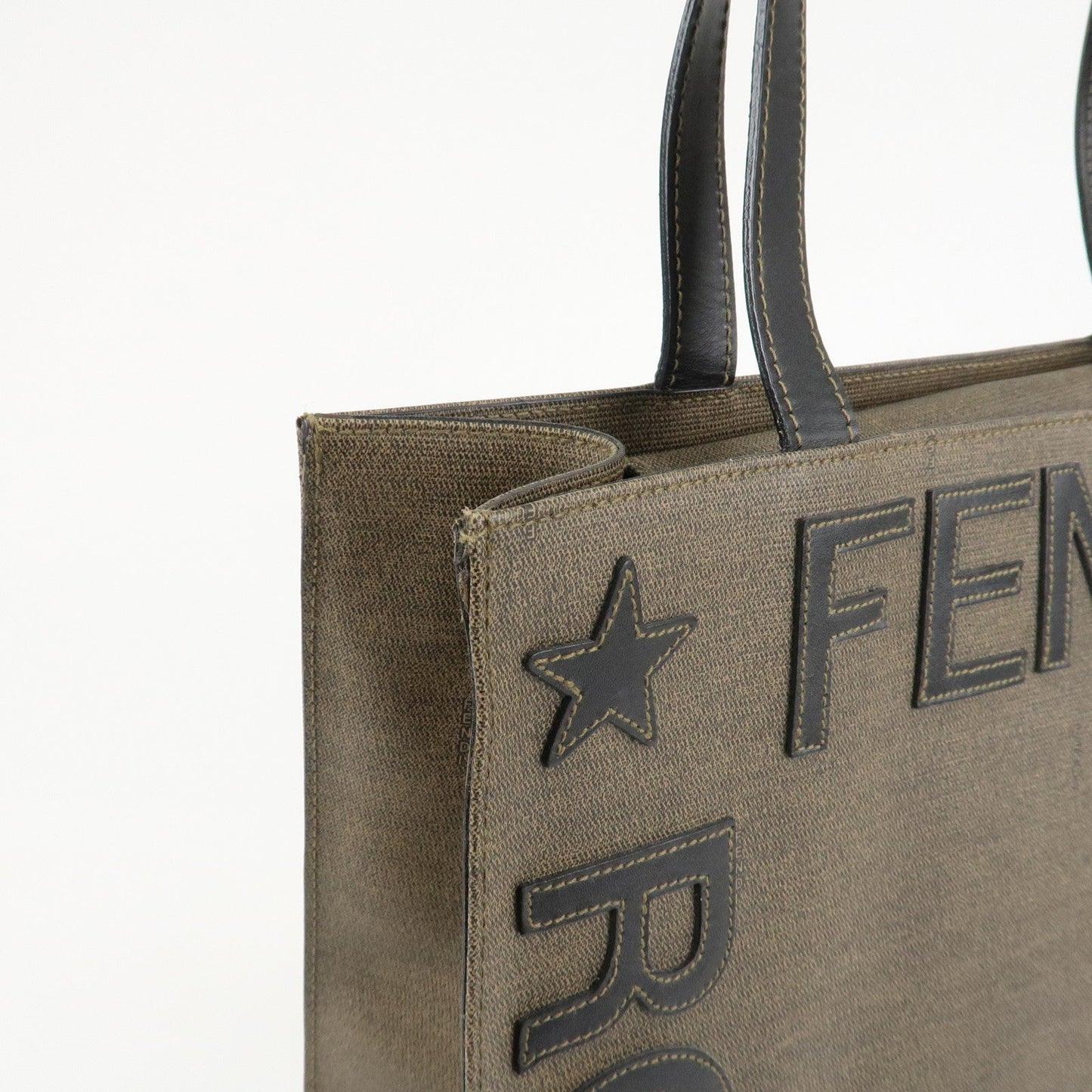 FENDI PVC Leather Tote Bag Hand Bag Shoulder Bag Brown Black