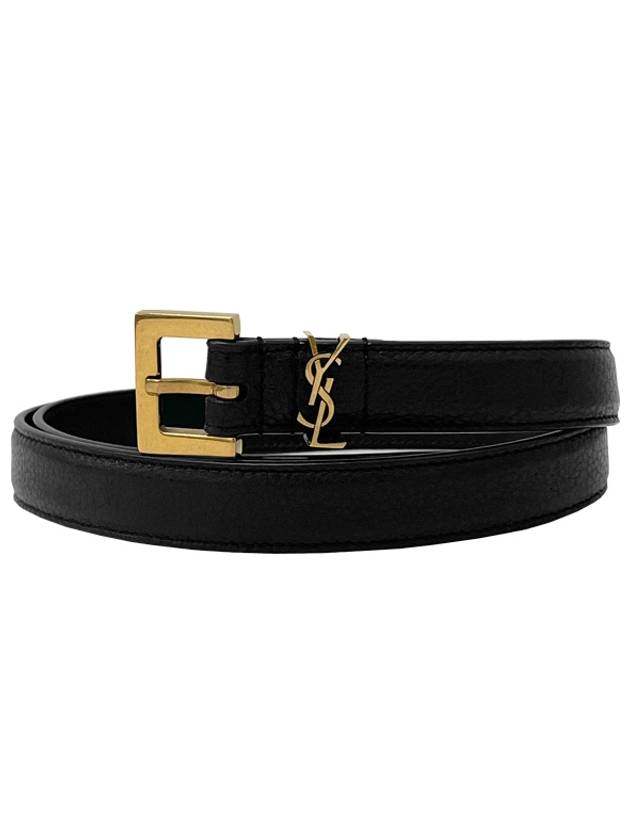 Luxury Saint Laurent Trending 2025 Monogram Buckle Grain Leather Belt Black