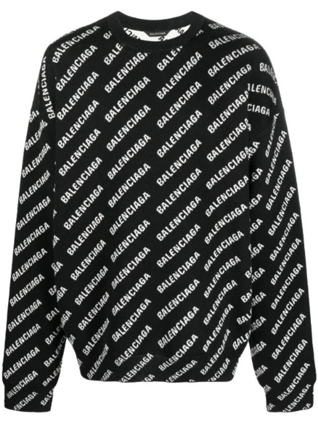 Luxury Balenciaga Trending 2026 All Over Intarsia Logo Knit Top Black