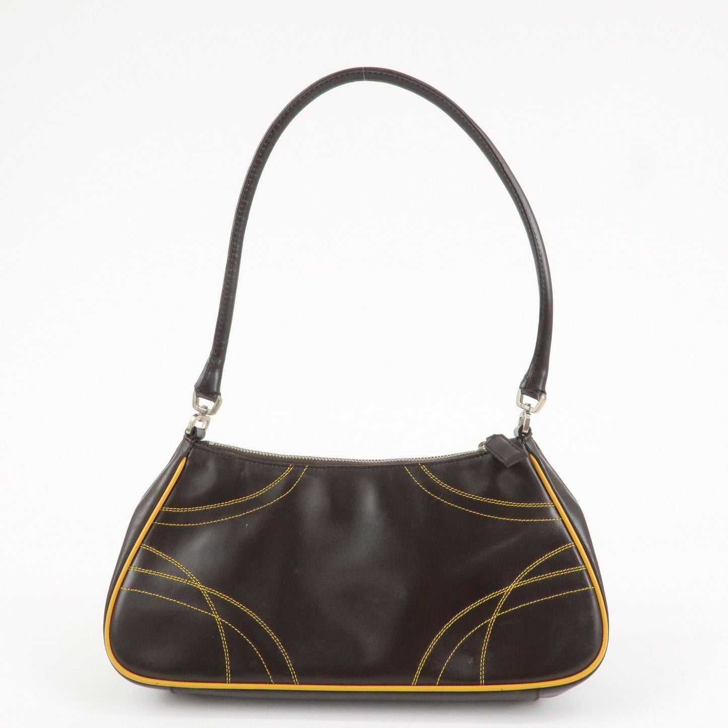PRADA Logo Leather Shoulder Bag Hand Bag Brown Yellow B11055