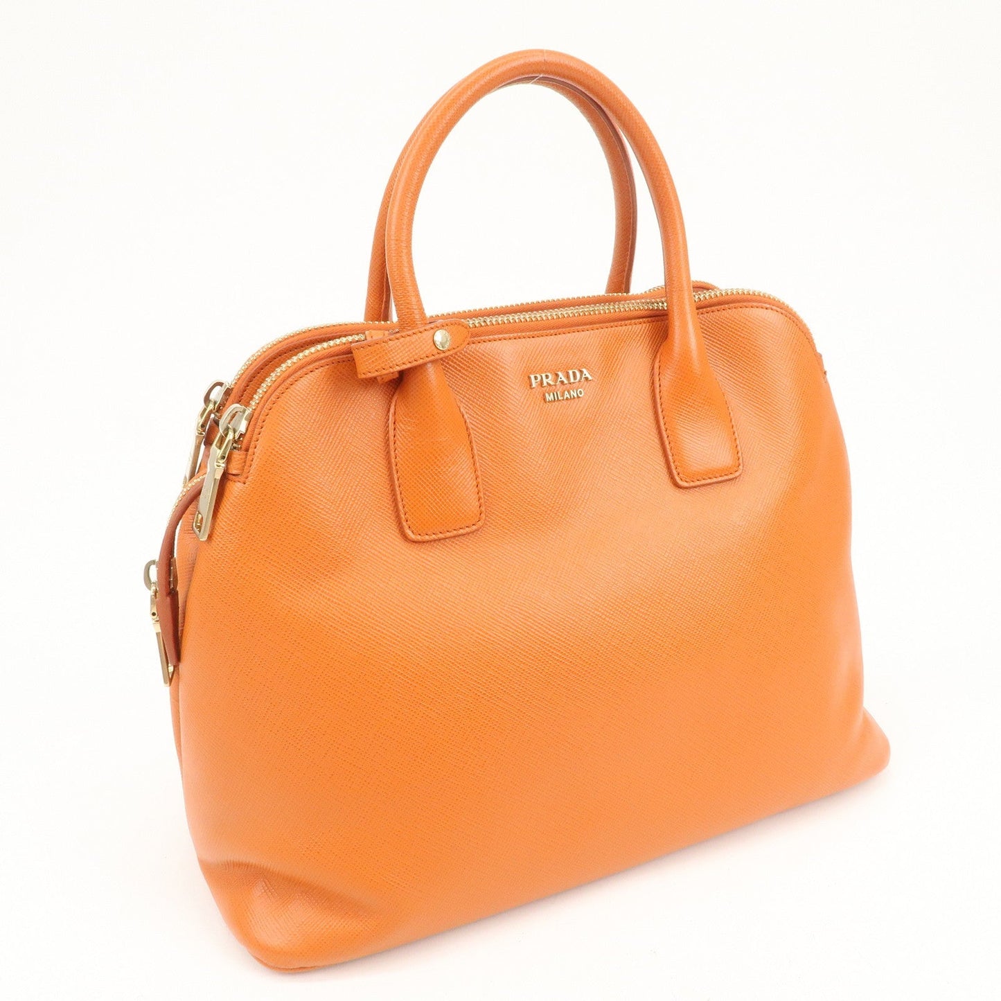 PRADA Logo Saffiano Leather Hand Bag Orange BN2560