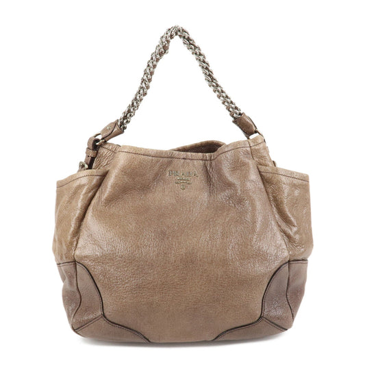 PRADA Logo Leather Shoulder Bag Hand Bag Brown