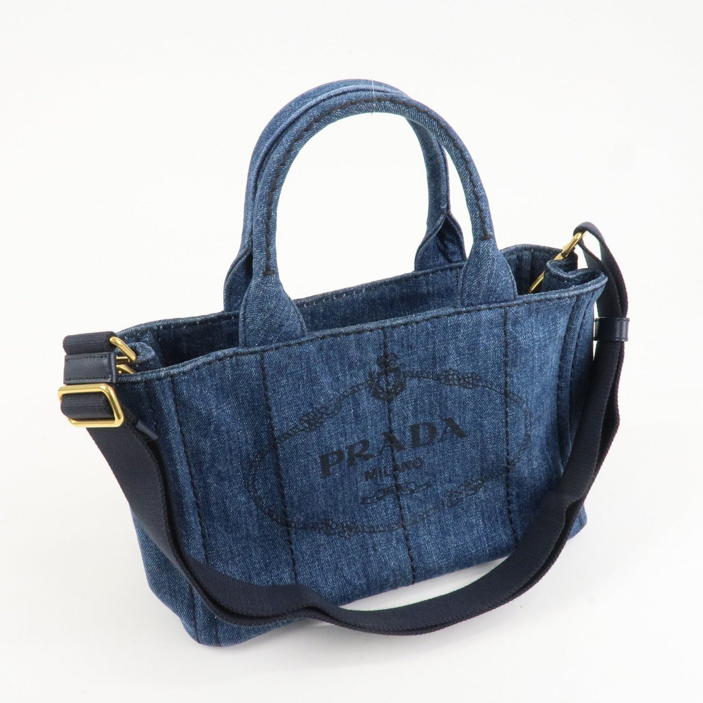 PRADA Canapa Mini Canvas Denim 2Way Shoulder Hand Bag Navy B2439G
