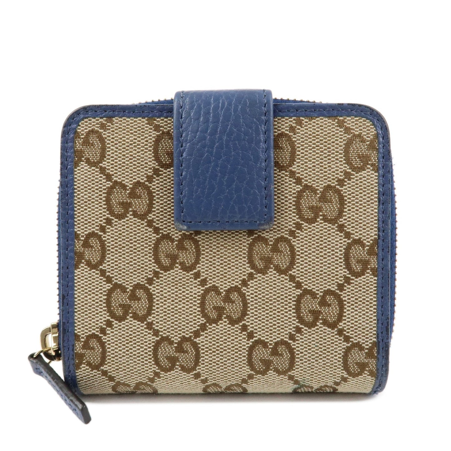GUCCI GG Canvas Leather Bi-Fold Wallet Beige Blue 346056