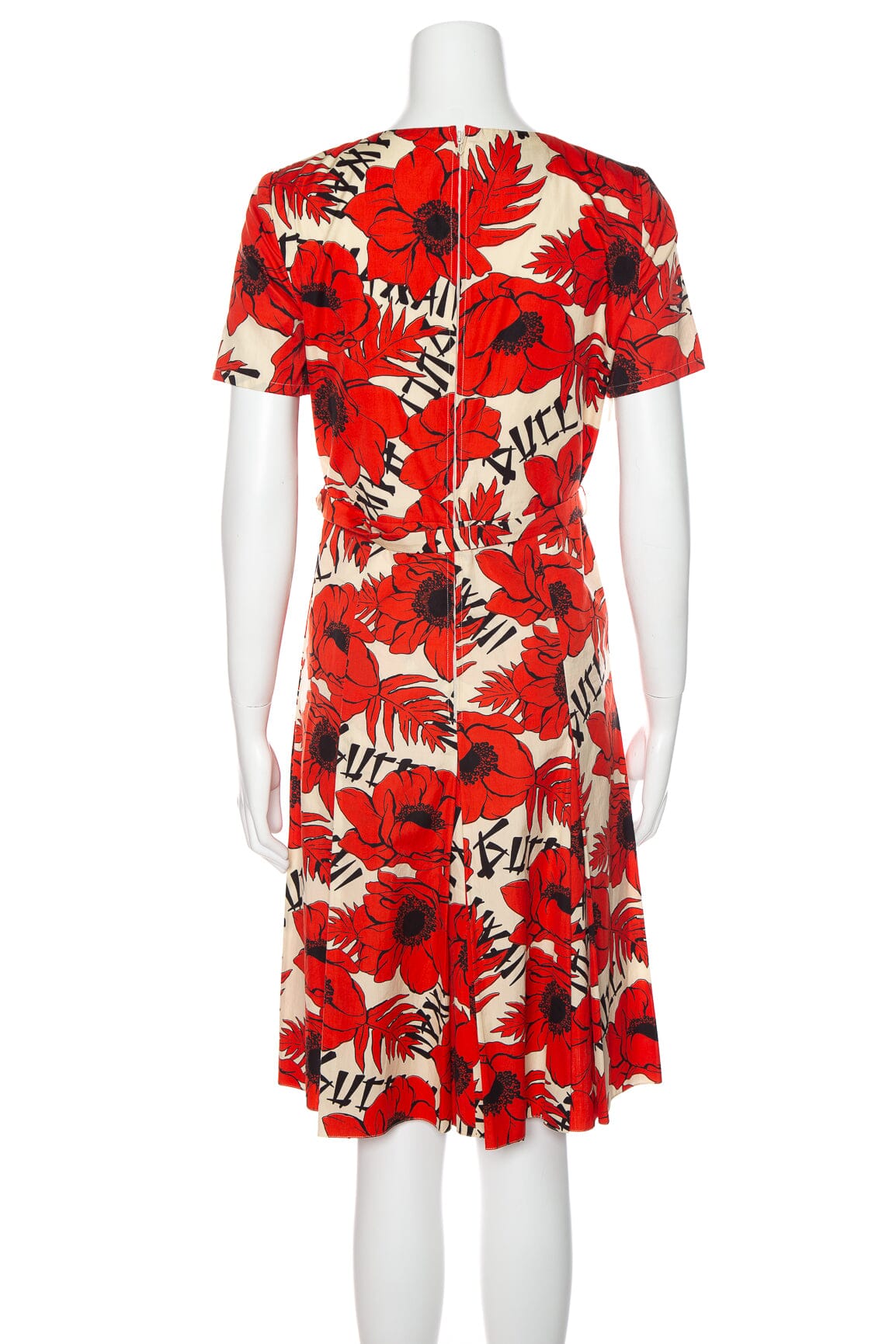 Gucci Red Floral & Gucci Print A-Line Dress SZ 40