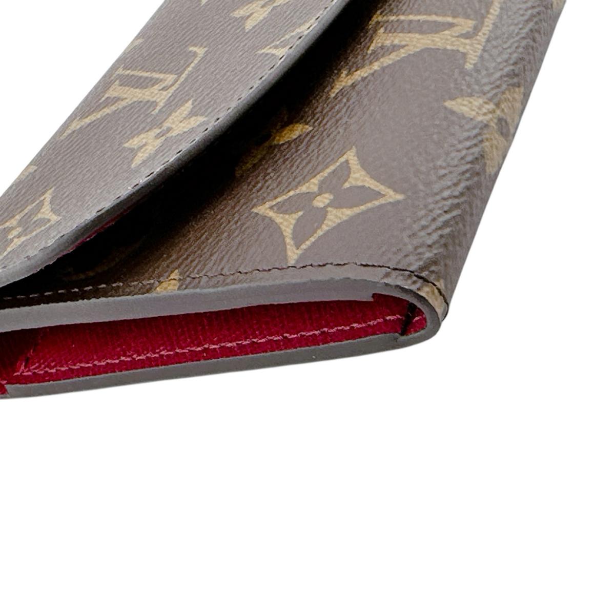 LOUIS VUITTON Long Wallet Purse M60136 Monogram canvas Brown x rouge 2 fold long wallet Monogram Portefeuille Emily Women