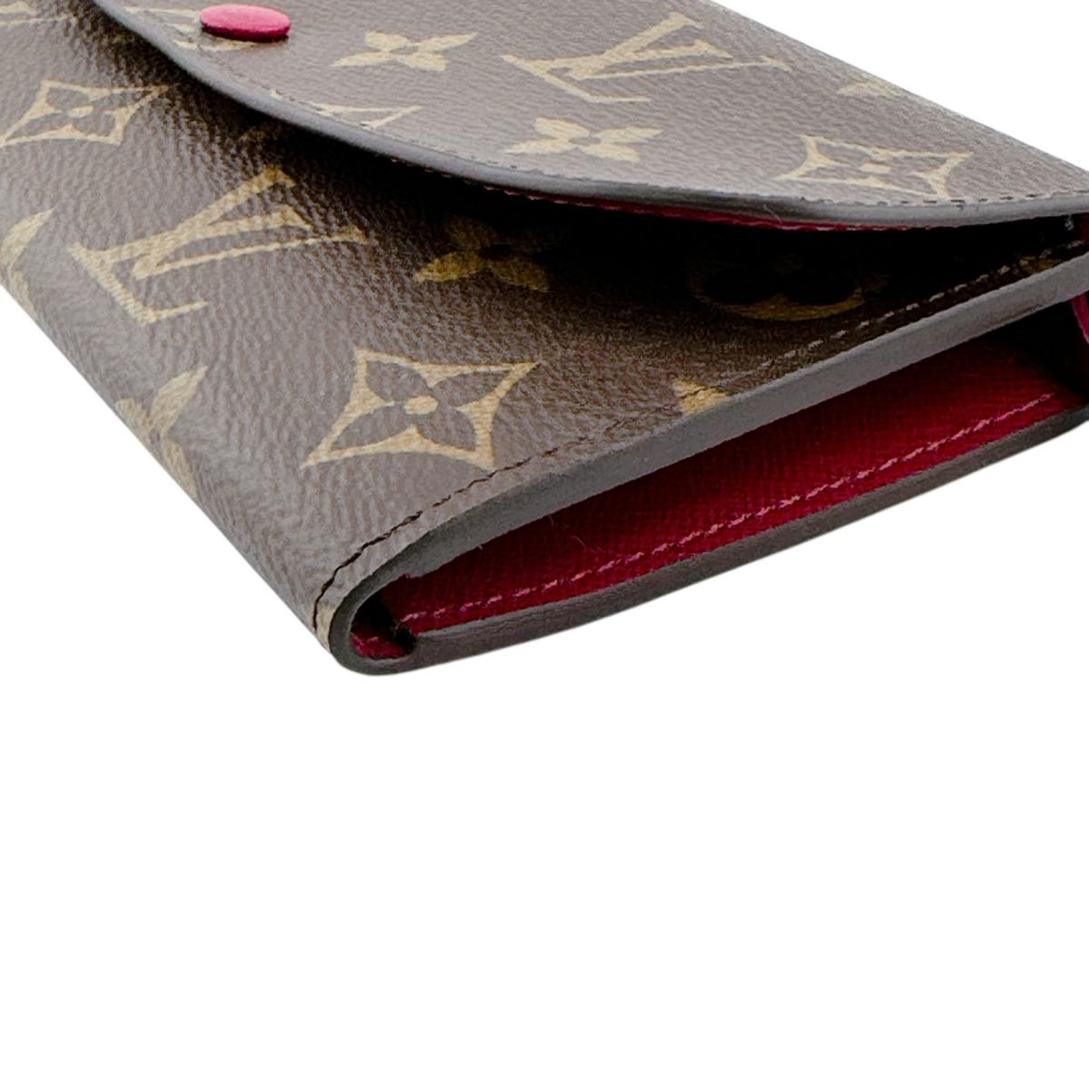 LOUIS VUITTON Long Wallet Purse M60136 Monogram canvas Brown x rouge 2 fold long wallet Monogram Portefeuille Emily Women