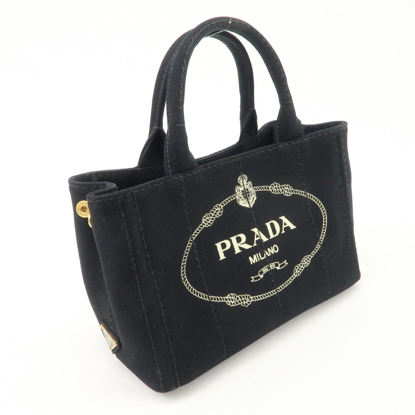 PRADA Canapa Mini Canvas 2Way Hand Bag Tote Bag Black 1BG439