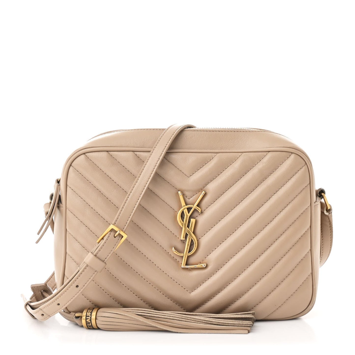 Saint Laurent Calfskin Matelasse Monogram Lou Camera Bag Dark Beige