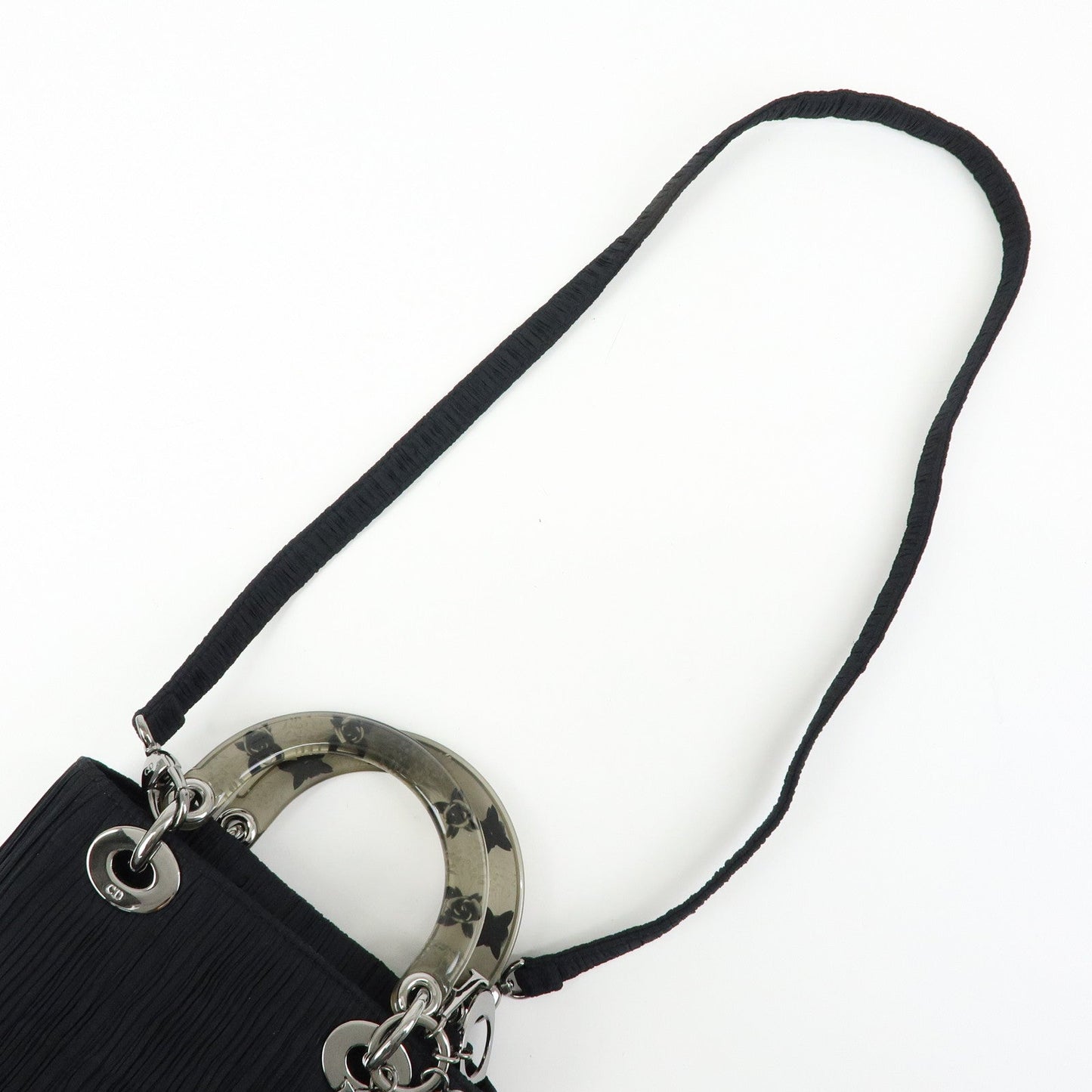 Christian Dior Lady Dior Rose Motif Satin 2Way Bag Hand Bag Black