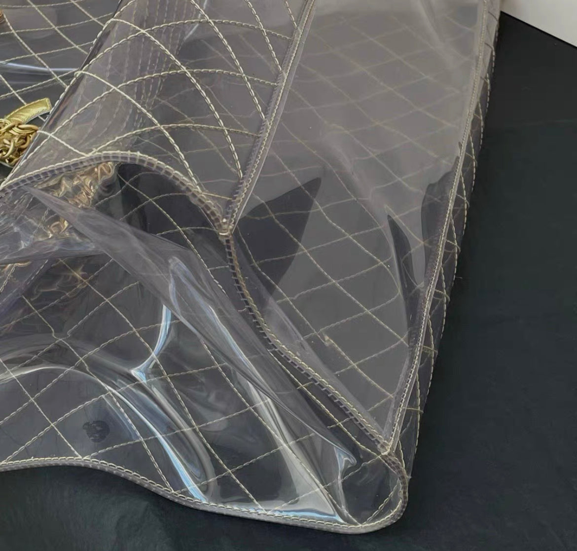 Chanel Rare  1990s Xxxl Oversized See Through Naked Gold Accent Pvc Tote