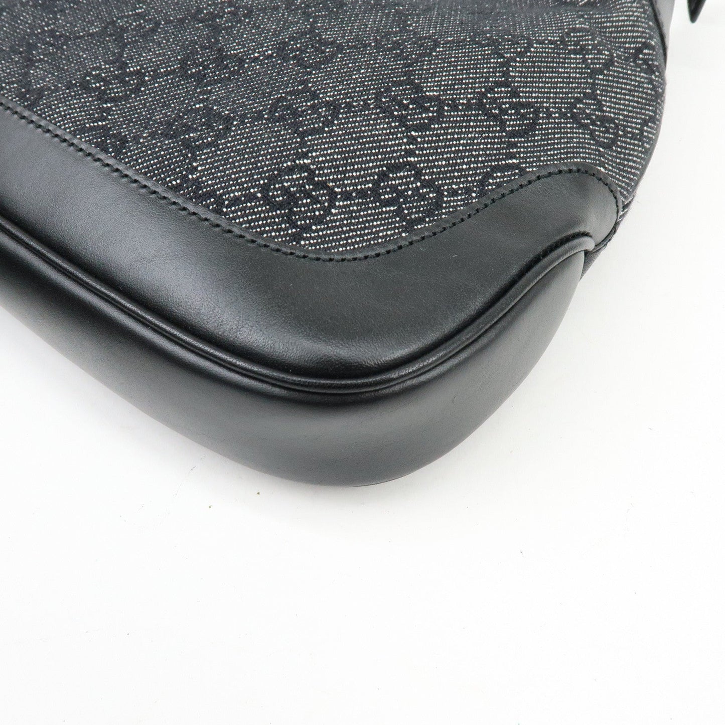 GUCCI Jackie GG Denim Leather Shoulder Bag Hand Bag Black 01147