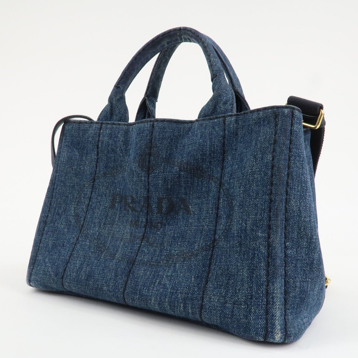 PRADA Denim Canapa Mini 2Way Tote Bag Shoulder Bag Blue 1BG439