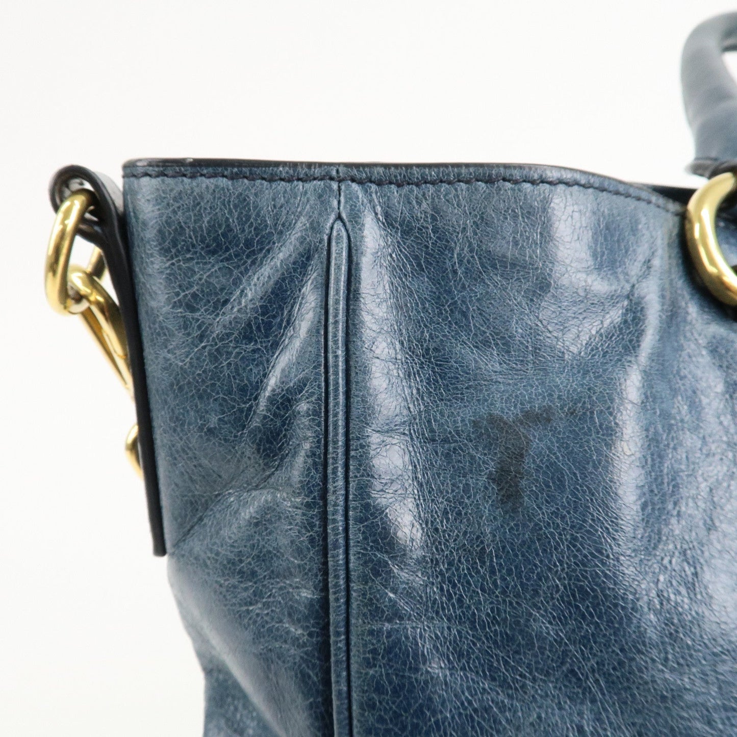 PRADA Leather 2Way Bag Hand Bag Shoulder Bag Blue BN2325