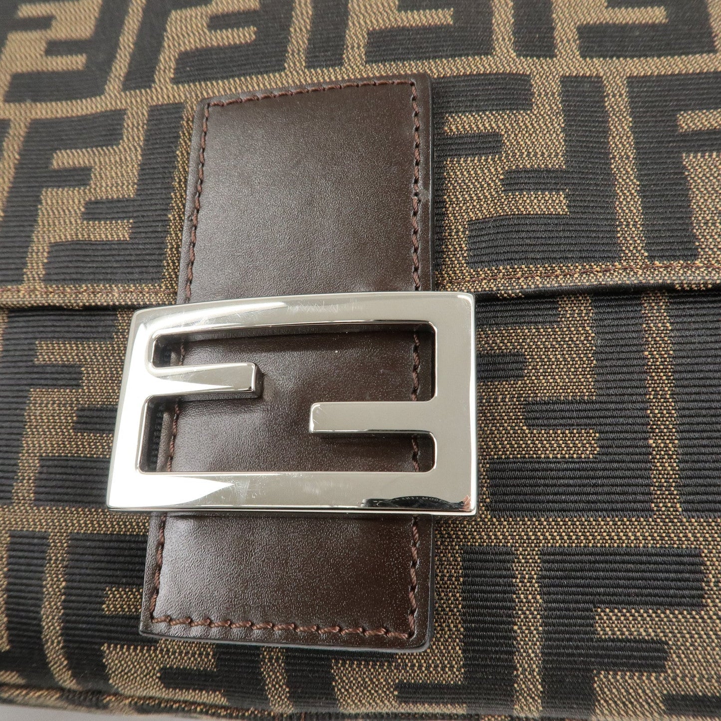FENDI Mamma Baguette Zucca Canvas Leather Shoulder Bag 26325