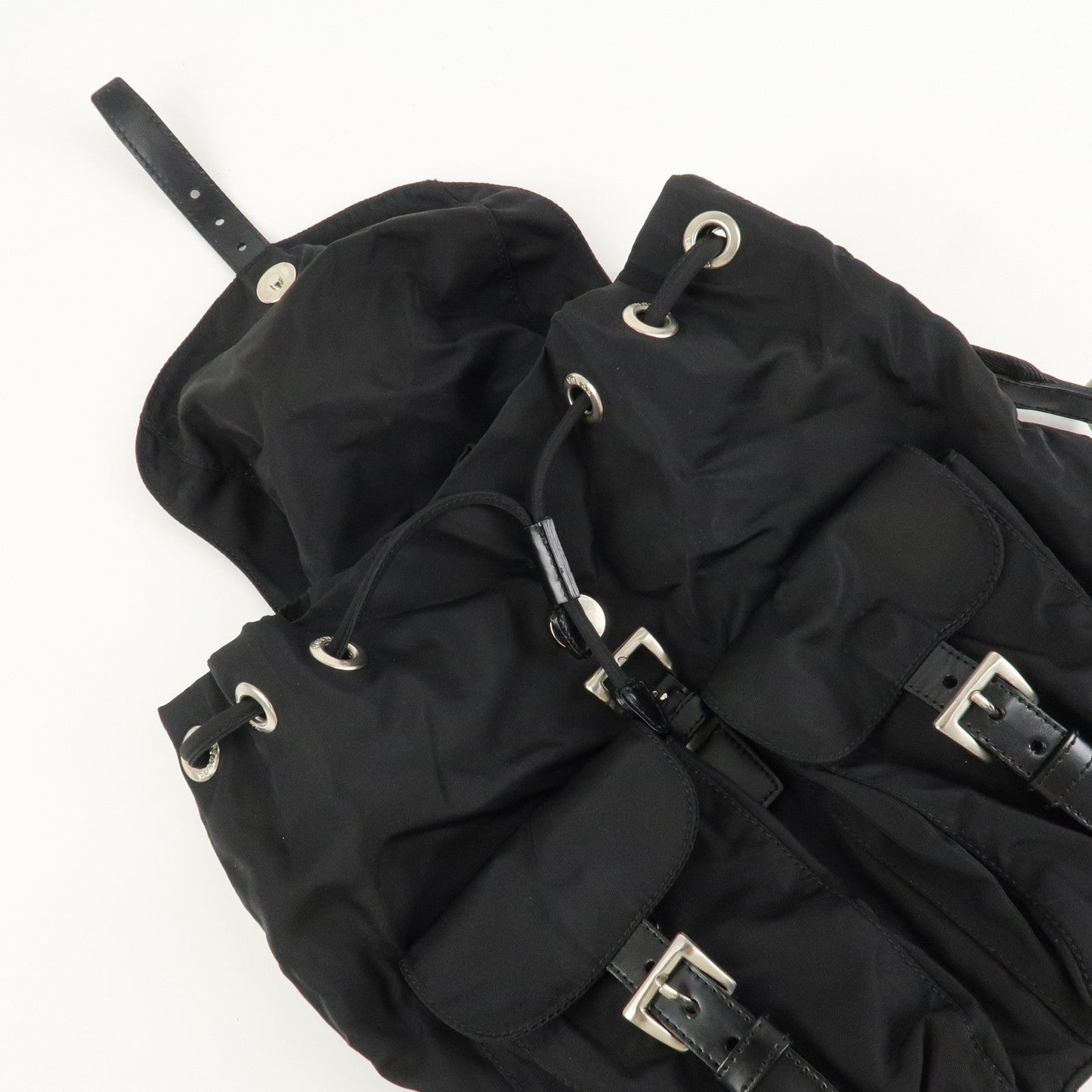 PRADA Triangle Logo Nylon Leather Back Pack Black B5885