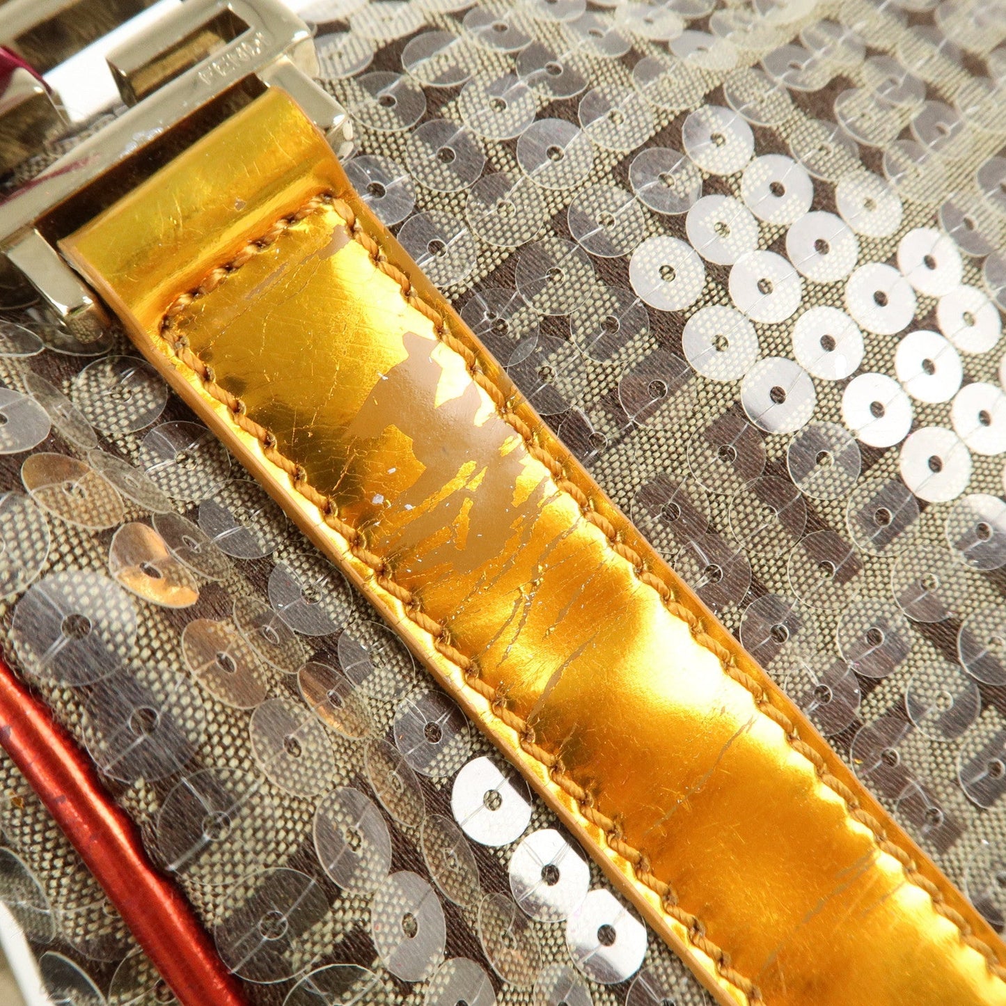 FENDI Zucchino Flip Sequin Canvas Patent Leather Boston Bag 8BL071