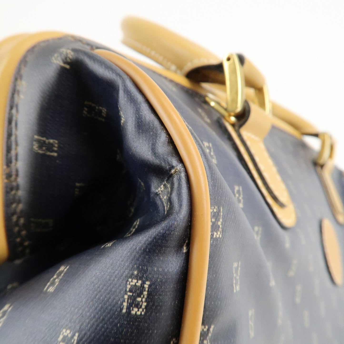 FENDI PVC Leather 2Way Bag Hand Bag Navy Brown