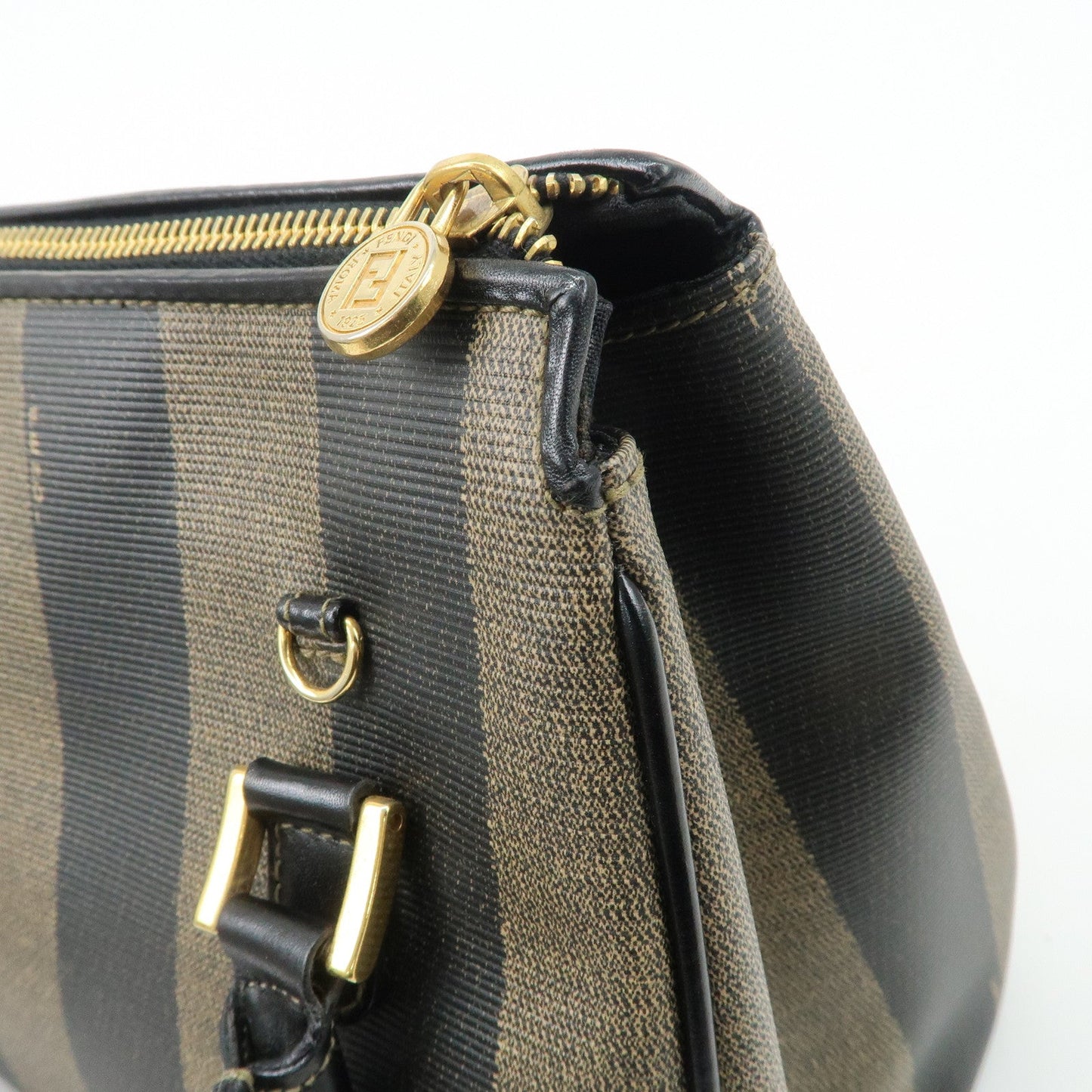 FENDI Pequin PVC Leather 2Way Bag Hand Bag Brown Black