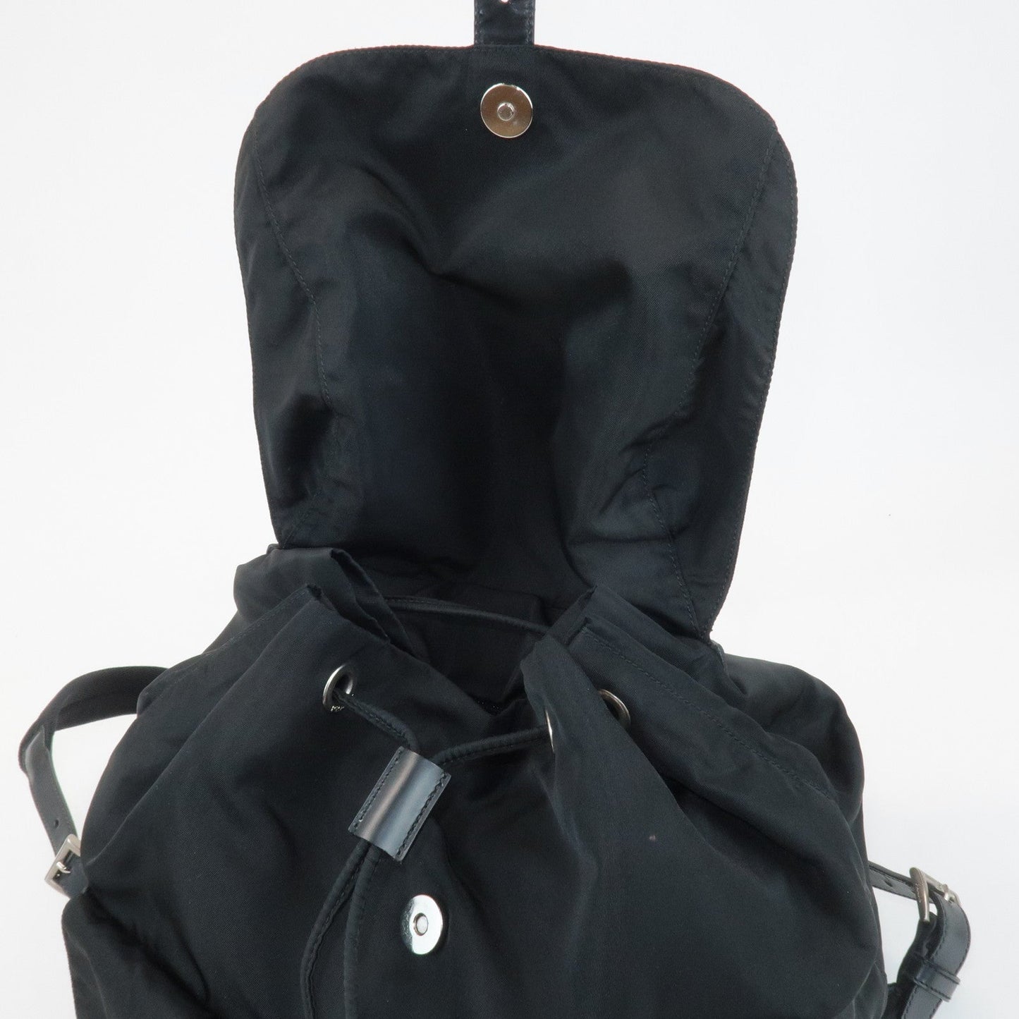 PRADA Triangle Logo Nylon Leather Back Pack Ruck Sack Black B2811