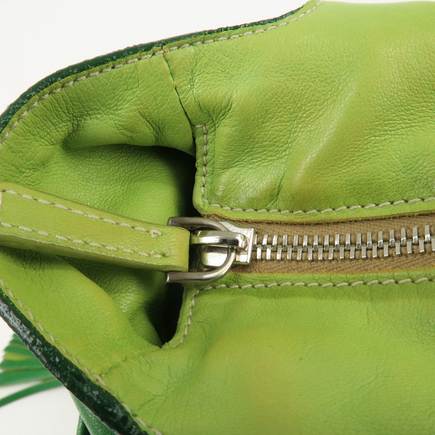 PRADA Logo Leather Tassel Shoulder Bag Hand Bag Green